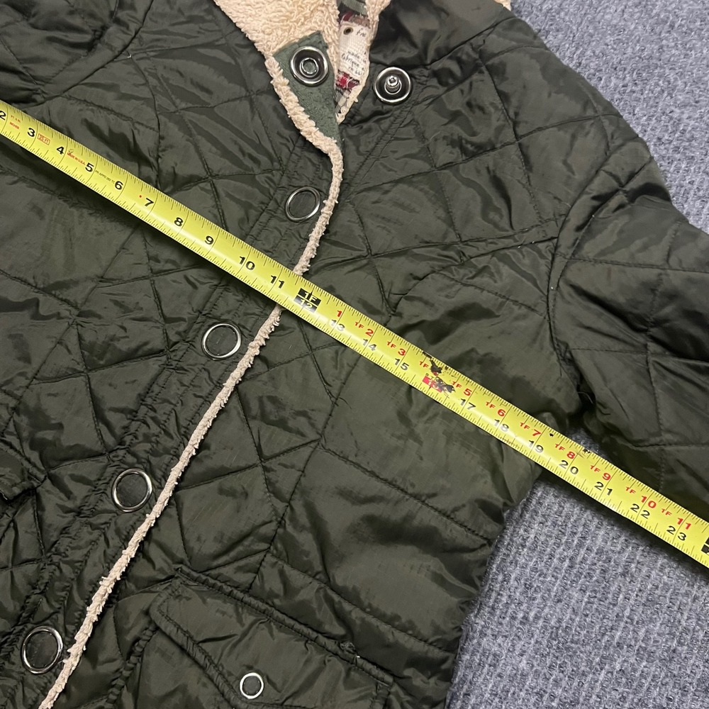Free People Olive Green Quilted Sherpa Trim Barn Coat Jacket womens 10 large - Picture 4 of 13